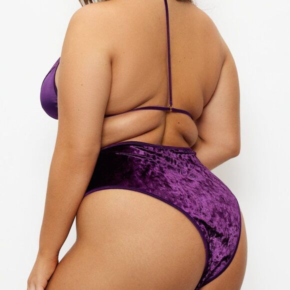 Frederick of Hollywood Asha Velvet And Lace Bra Set Purple Lingerie - Picture 2 of 7